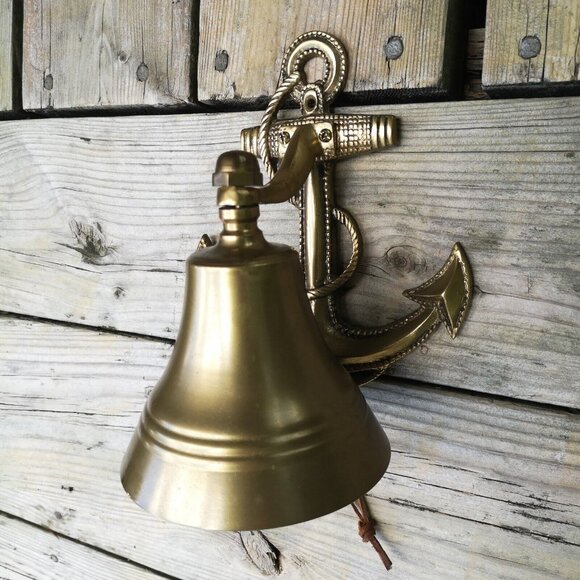 Vintage Brass Ship Boat Bell Anchor Nautical Wall Mount Door Bell Large 7'' - Picture 5 of 8